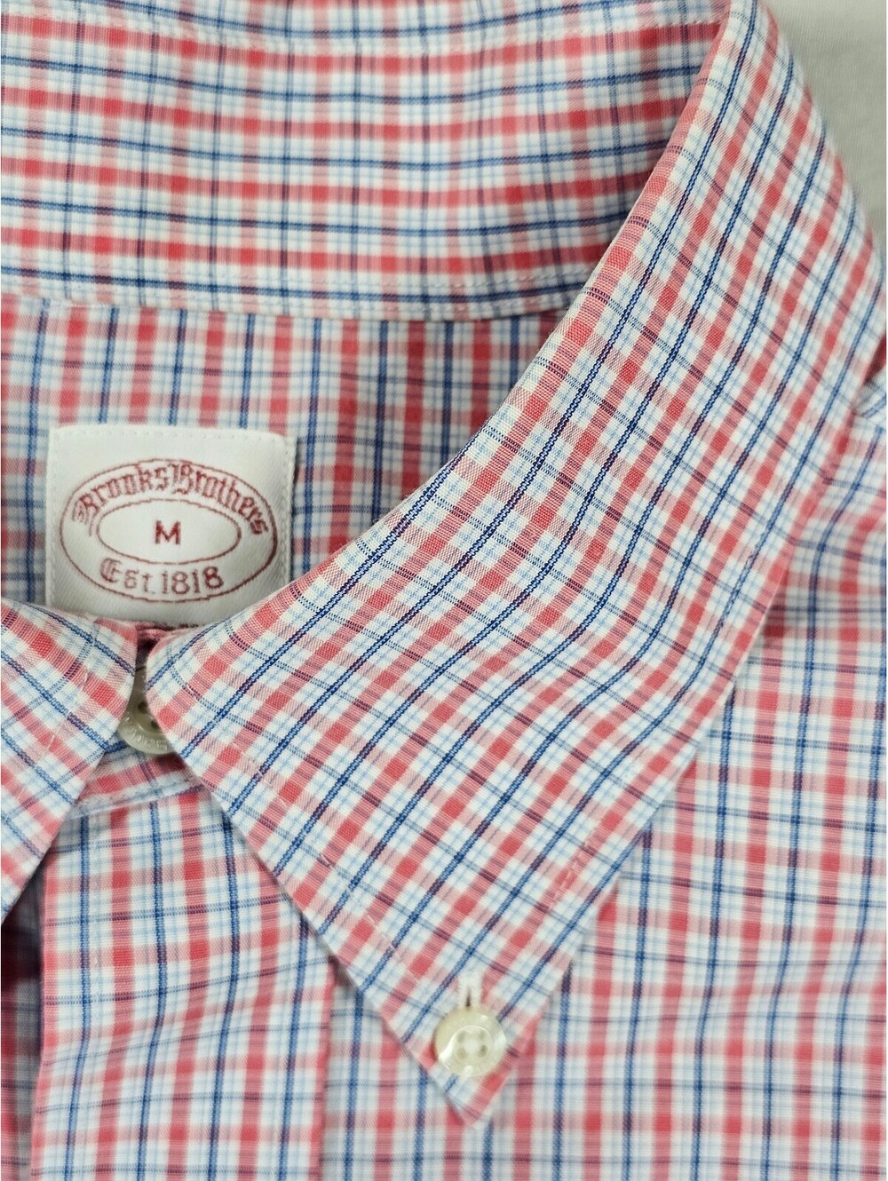 Brooks Brothers Men's Short Sleeve Shirt-Red,White & Blue Plaid. M #Americana